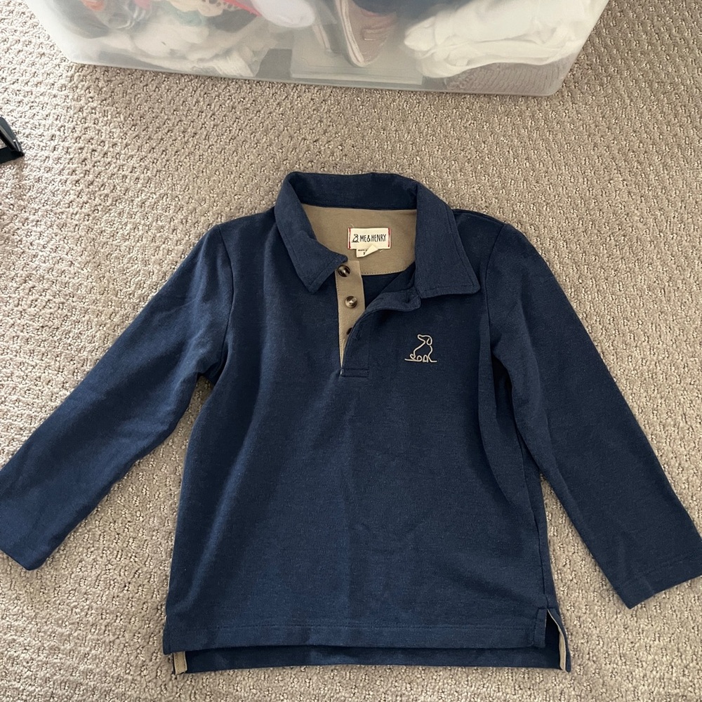 Navy Blue Kids Polo Shirt with Beige Trim